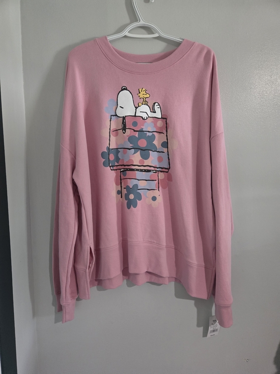 Peanuts Tops - Peanuts Pink Snoopy & Woodstock Floral Pullover Sweatshirt